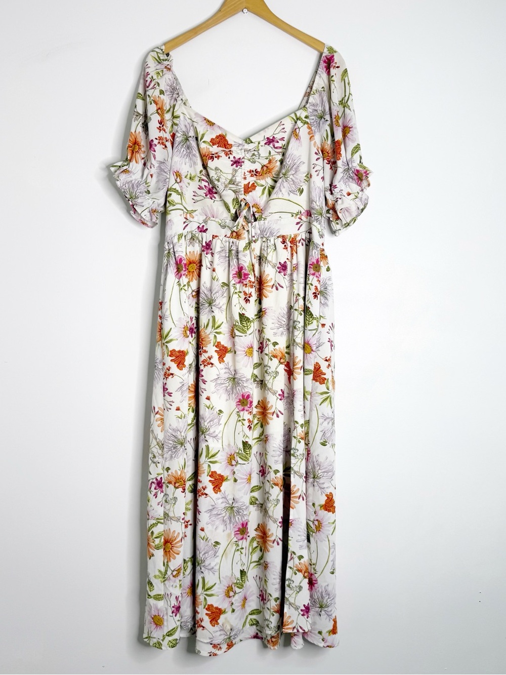 Arula Floral Maxi Dress Size A 14/16 Puff Sleeve Side Slit Cottagecore